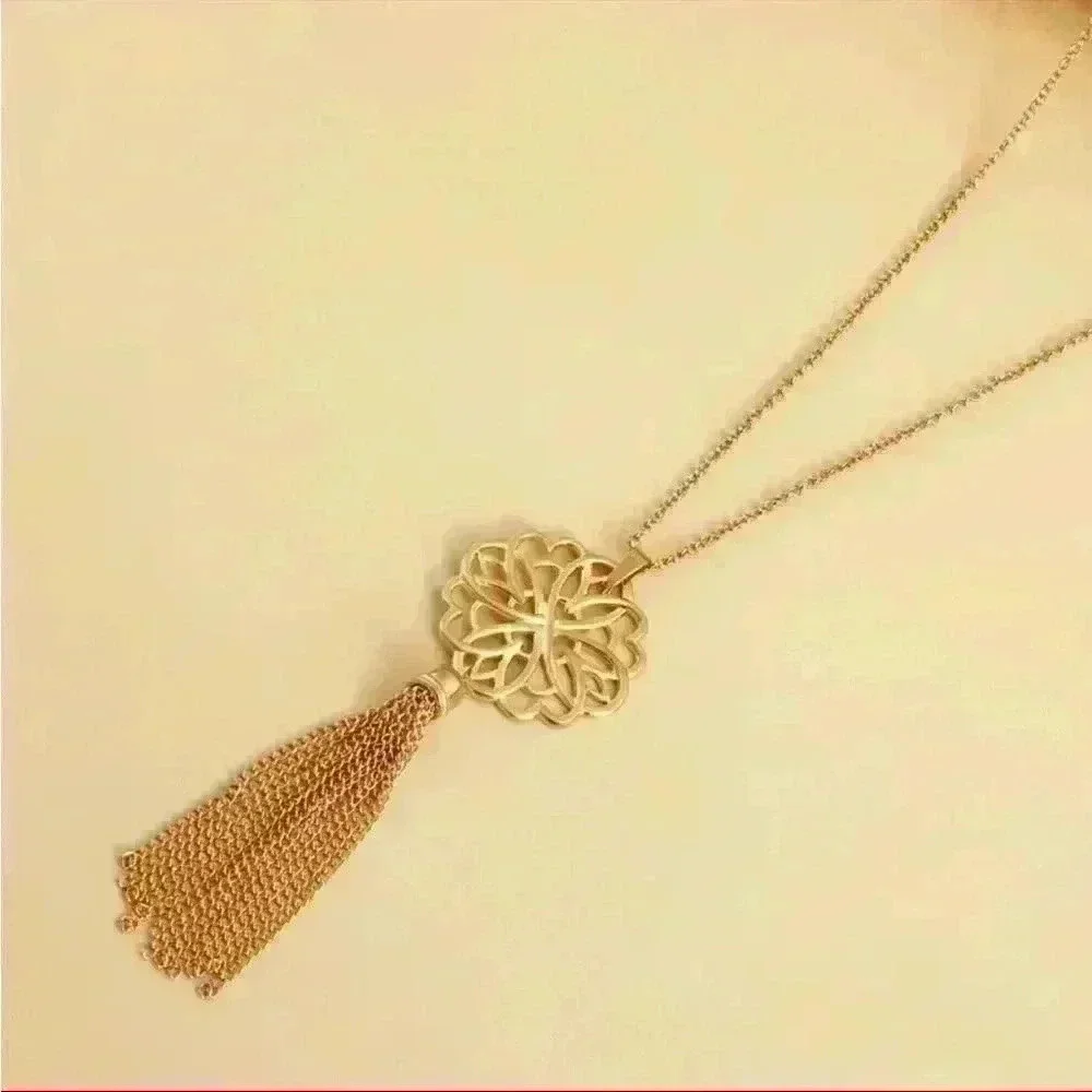 Long Hollow Lotus Flower Tassel necklace